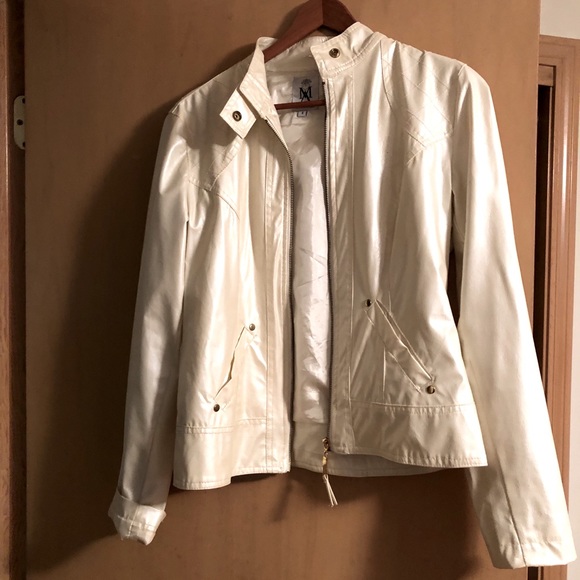 Cream Leather Jacket - Picture 1 of 4